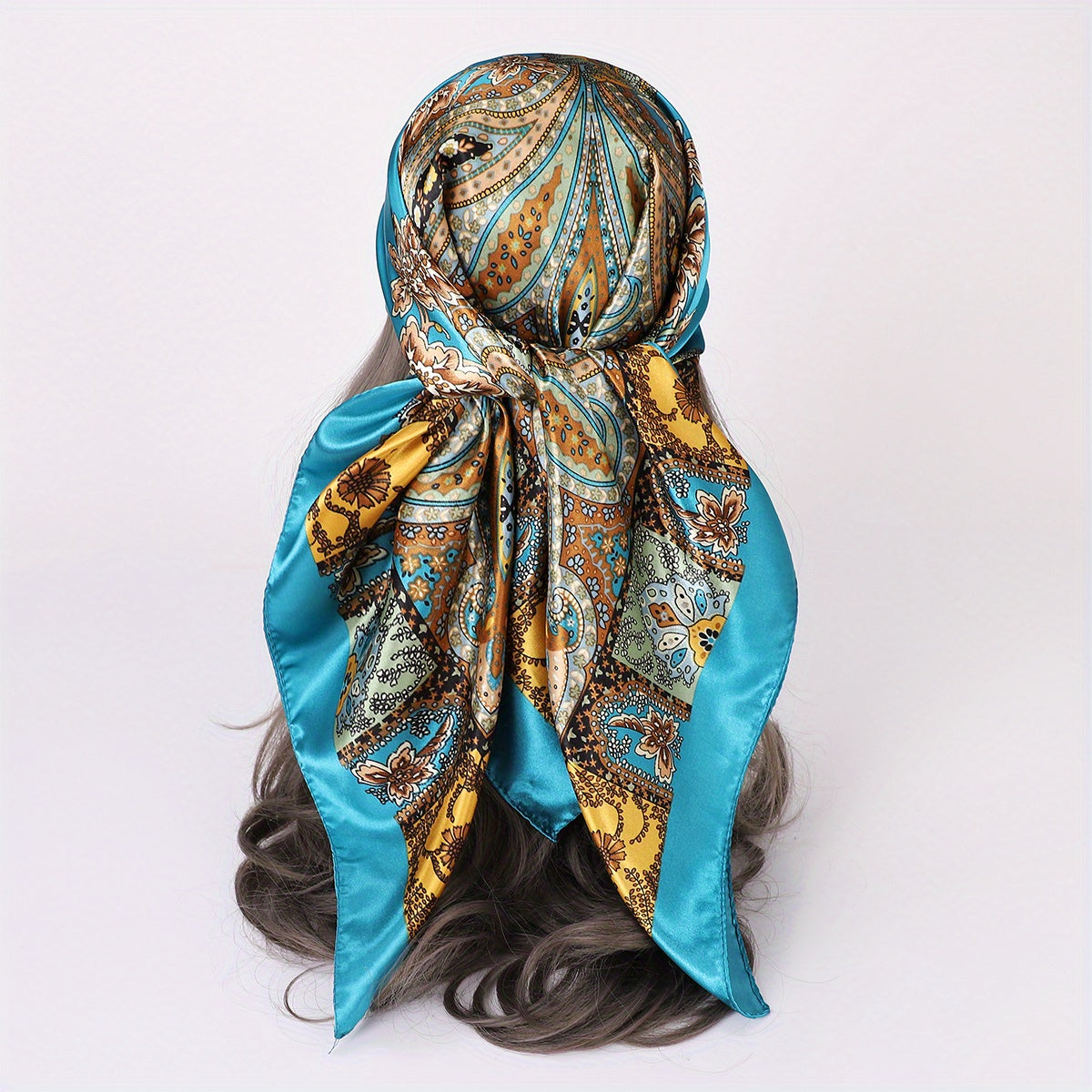 35.4" Luxurious Vintage Paisley Print Square Scarf - Soft Imitation Silk Satin, Windproof, Head Wrap, Neckerchief, Fashion Accessories for Women - Stylish, Versatile, and Comfortable