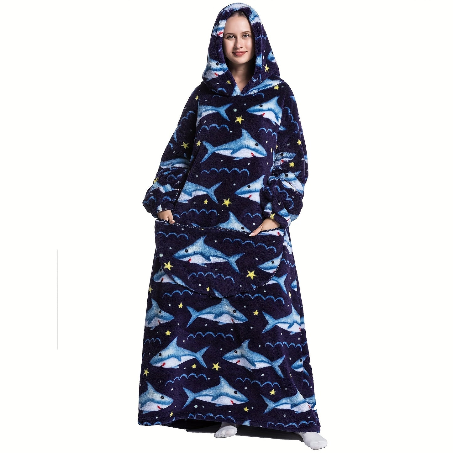 1pc Extra Long Wearable Blanket Hoodie With Sleeves - Ultra Soft, Super Warm, and Cozy Fleece Oversized Hoodie Blanket with Giant Pocket for Snuggling Up - Perfect Gift for Women, Men, and Mom