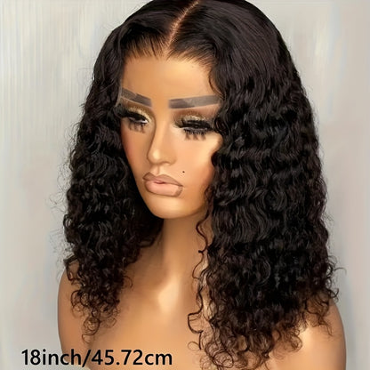 Water Wave Bob Wig 100% Human Hair Glueless Pre Plucked Pre Cut Short Throw On And Go Glueless Bob Wigs For Black Women 14-20 Inch Wet And Wavy Swiss HD Lace Closure Wig 4x4 250% Density Natural Black