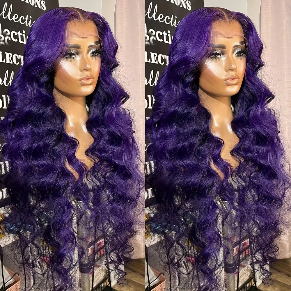 13x4 Inch Deep Part Space Ombre Purple with Black Roots Lace Front Wig - Heat Resistant, Pre-plucked Hairline, Loose Curly Wave, Glueless, Long, Loose Wavy, Daily Party Use Synthetic Wig for Women
